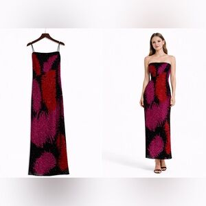 Vintage Andretta Donatello strapless feather beaded abstract evening gown XS